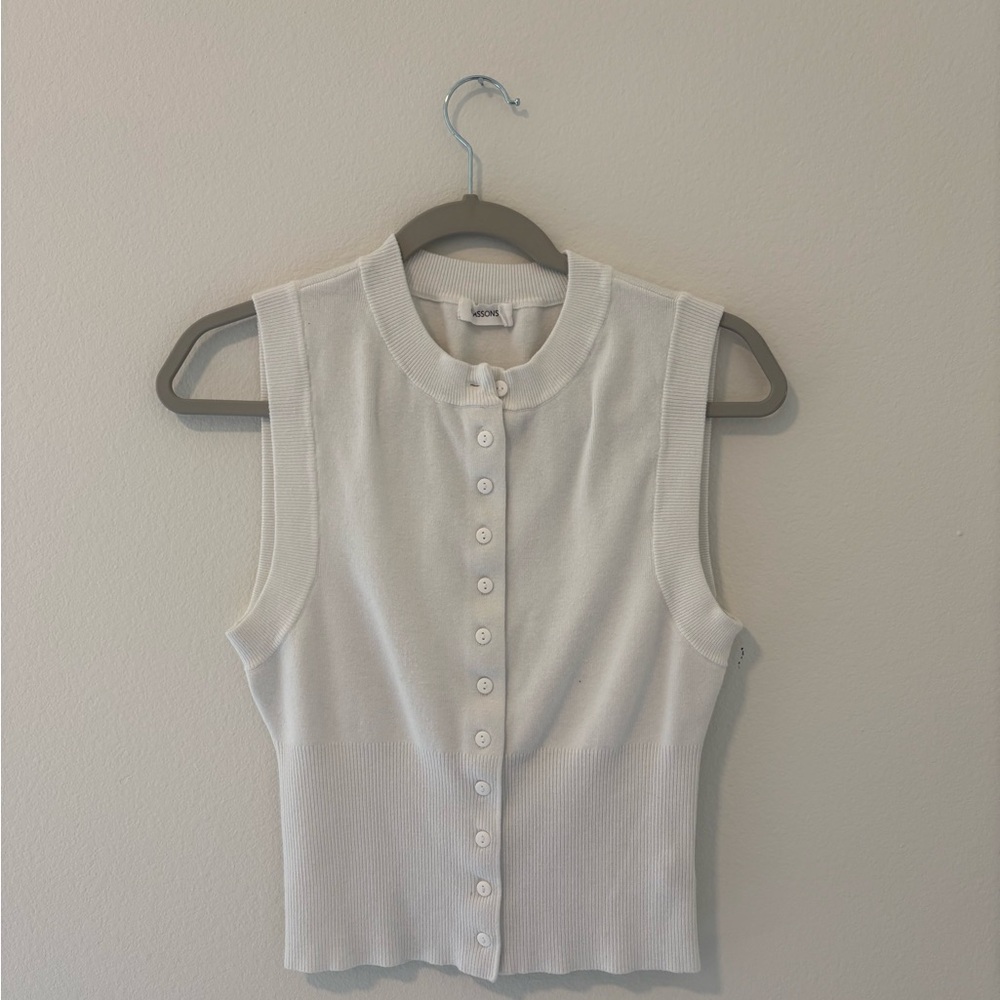 Sleeveless White Button-Up Top